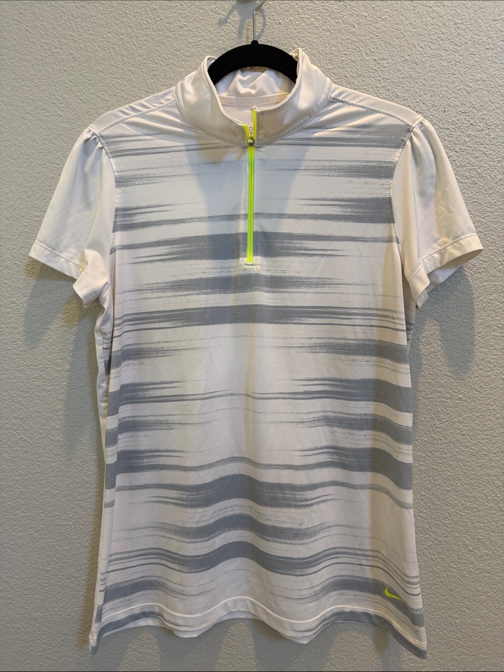 Nike Womens DRI-FIT White and Gray Short-Sleeve Golf Polo with Neon Zip